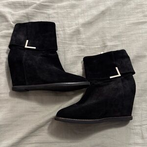 Black Suede Wedge Ankle Boots